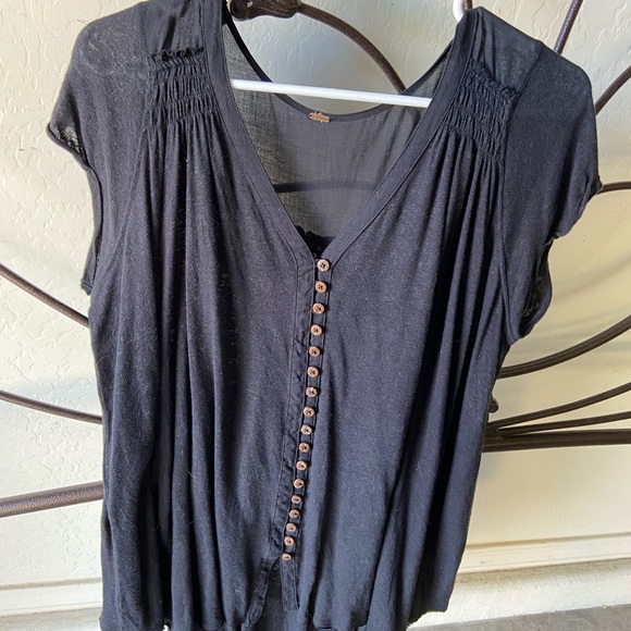 Freepeople Smocked Buttoned Tee - Picture 1 of 3